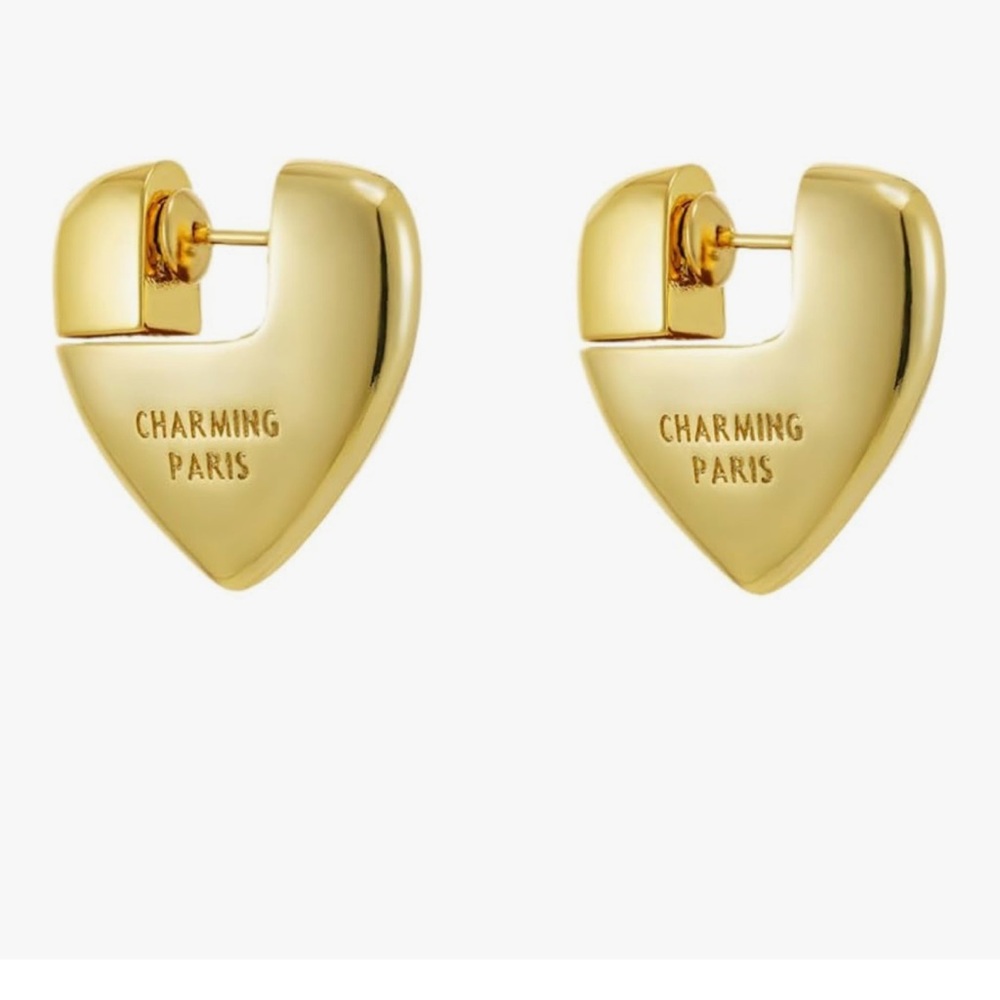 Charming Paris Chunky Heart Earrings 14K gold over sterling silver